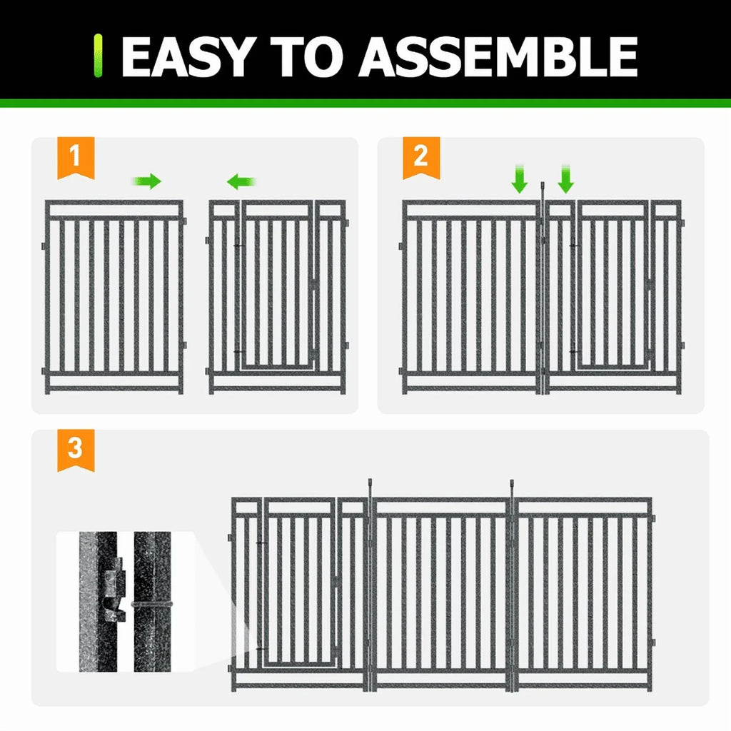 Petorldog Decorative Garden Fence, 72ft x 40in , 28 Panels + 4 Gates, No Dig Metal Dog Fence for Yard | Black-Silver