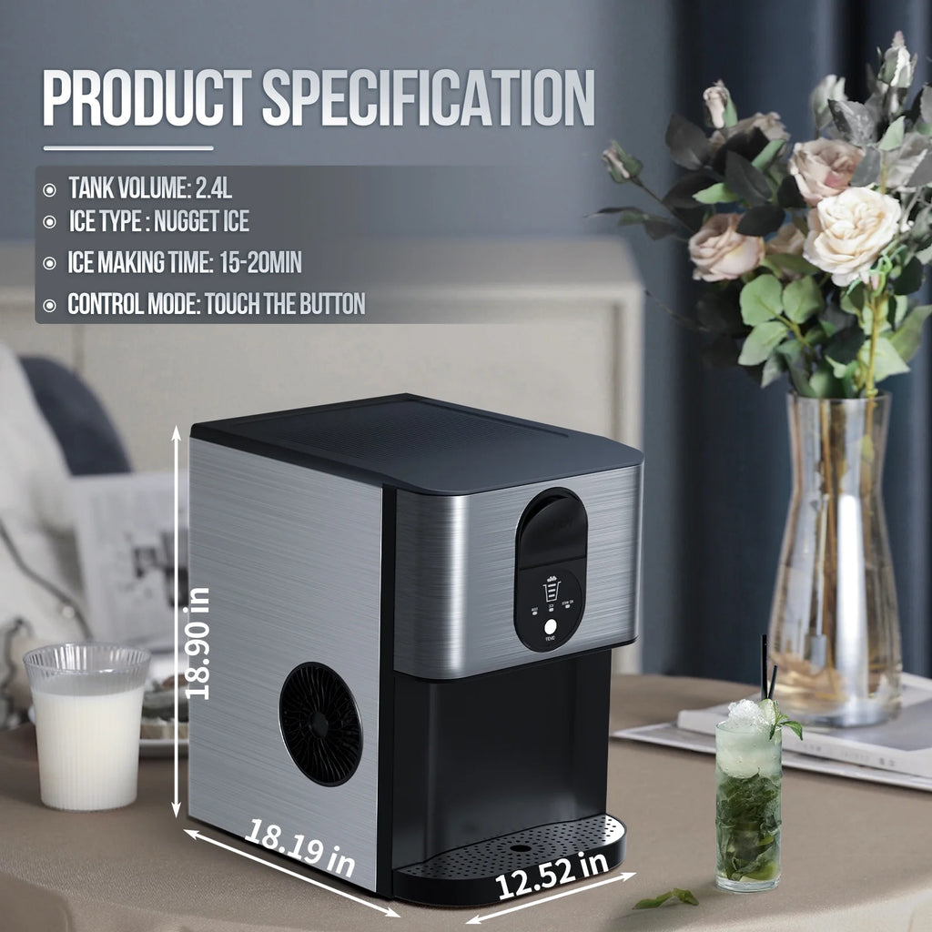 Auseo Ice Maker Countertop with Soft Chewable Ice, 44 lb/24H, Self - Cleaning, One - Click Operation for Home/Party(Black)