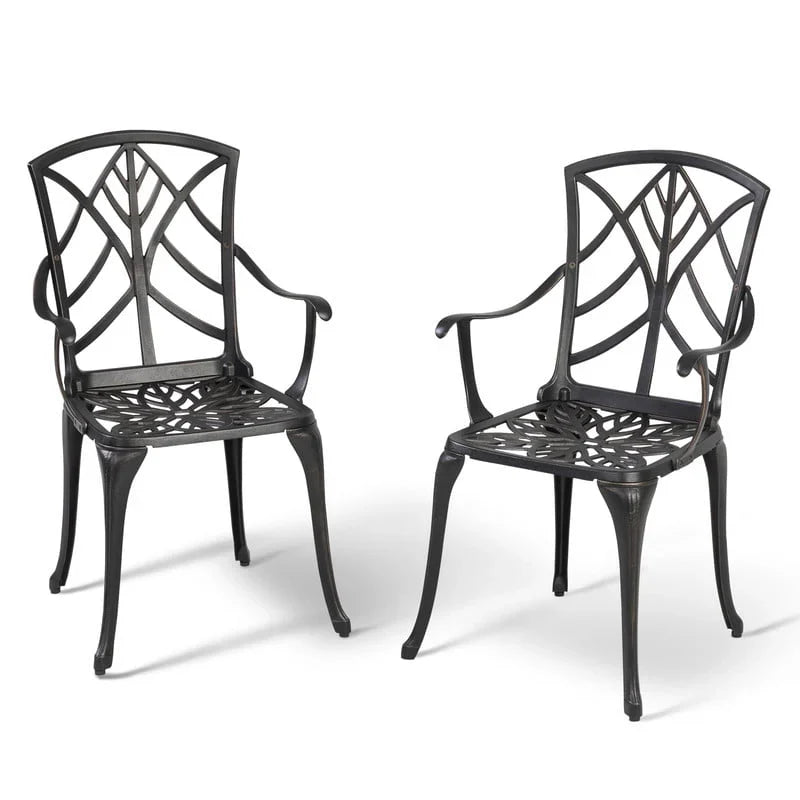 NUU GARDEN 2 PCS Cast Aluminum Dining Chairs ,Outdoor Patio Bistro Chairs Set of 2 ,Stackable Patio Dining Chairs with Armrest,Black with Gold-Painted Edge