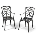 NUU GARDEN 2 PCS Cast Aluminum Dining Chairs ,Outdoor Patio Bistro Chairs Set of 2 ,Stackable Patio Dining Chairs with Armrest,Black with Gold-Painted Edge