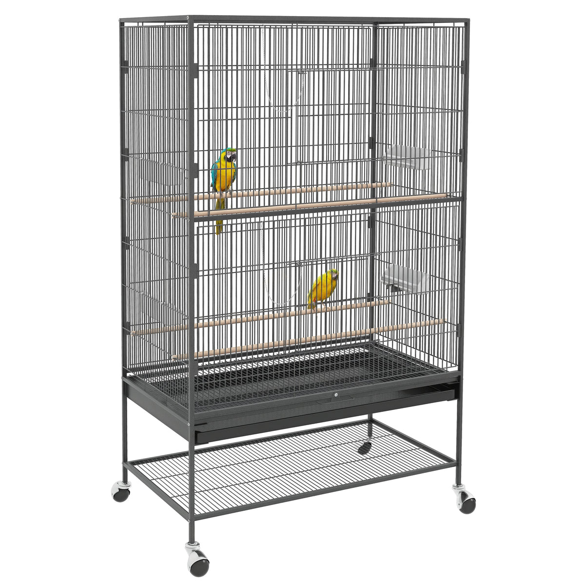 PawHut Vogelkäfig inklusive Sitzstangen, Vogelspielzeug, herausnehmbare Bodenwanne, 1 Ablage, Grau