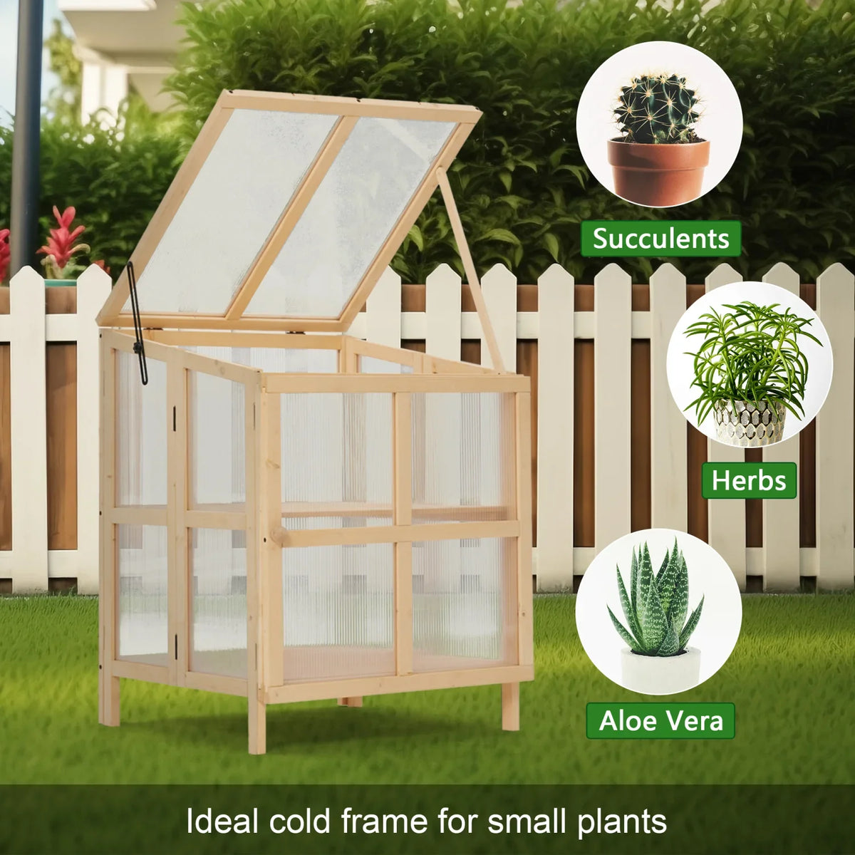 Youmumeub Wooden Cold Frame Greenhouse, 2-Tier Raised Garden Planter with Polycarbonate Panels for Season Extension, Foldable, Natural Wood