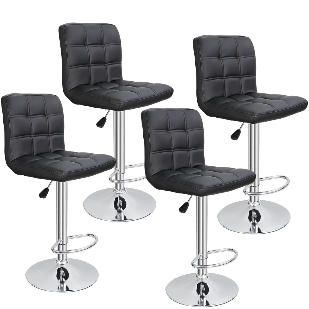 ZENY Set of 4 Bar Stool Soft Cushion Metal Frame 24-32" Swivel Chair, Black