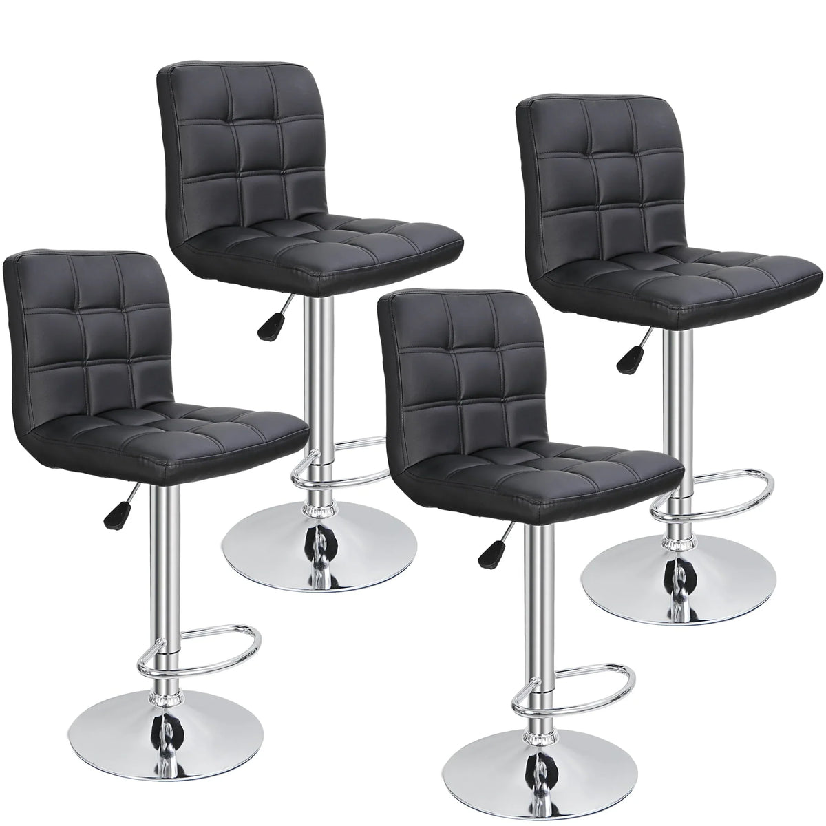 ZENY Set of 4 Bar Stool Soft Cushion Metal Frame 24-32" Swivel Chair, Black