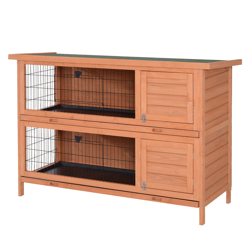 PawHut Kleintierstall Kleintierkäfig Kleintierhaus Meerschweinchenstall doppelstöckig Tannenholz Orange 136,4 cm x 50 cm x 93 cm