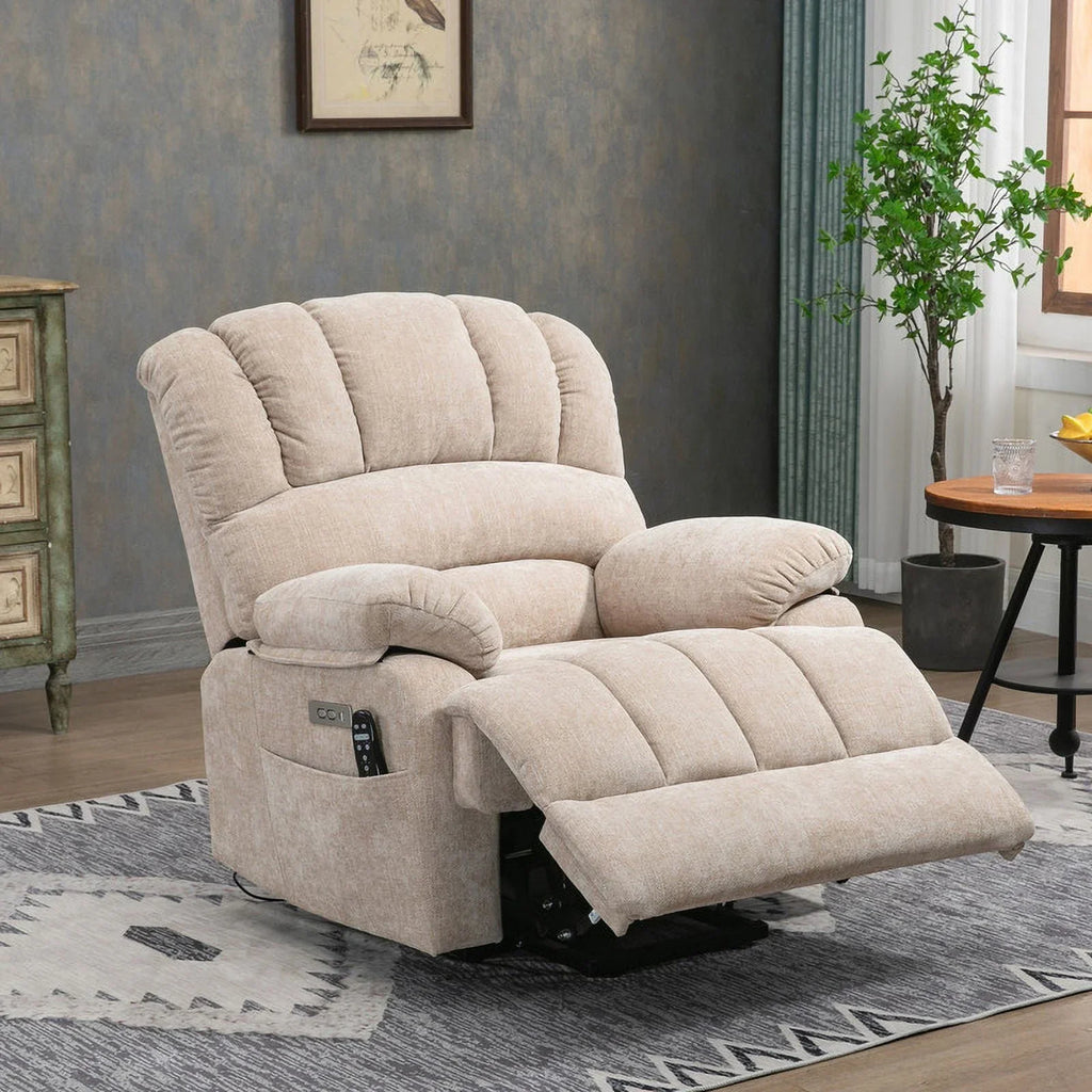 Oversized Power Lift Recliner Chairs for Adults,Beige Electric Recliners for Elderly with 8-Point Vibration Massage Lumbar Heating,2 Side Pocket,USB Port,24" Seat Width,25" Seat Depth,20" Seat Height