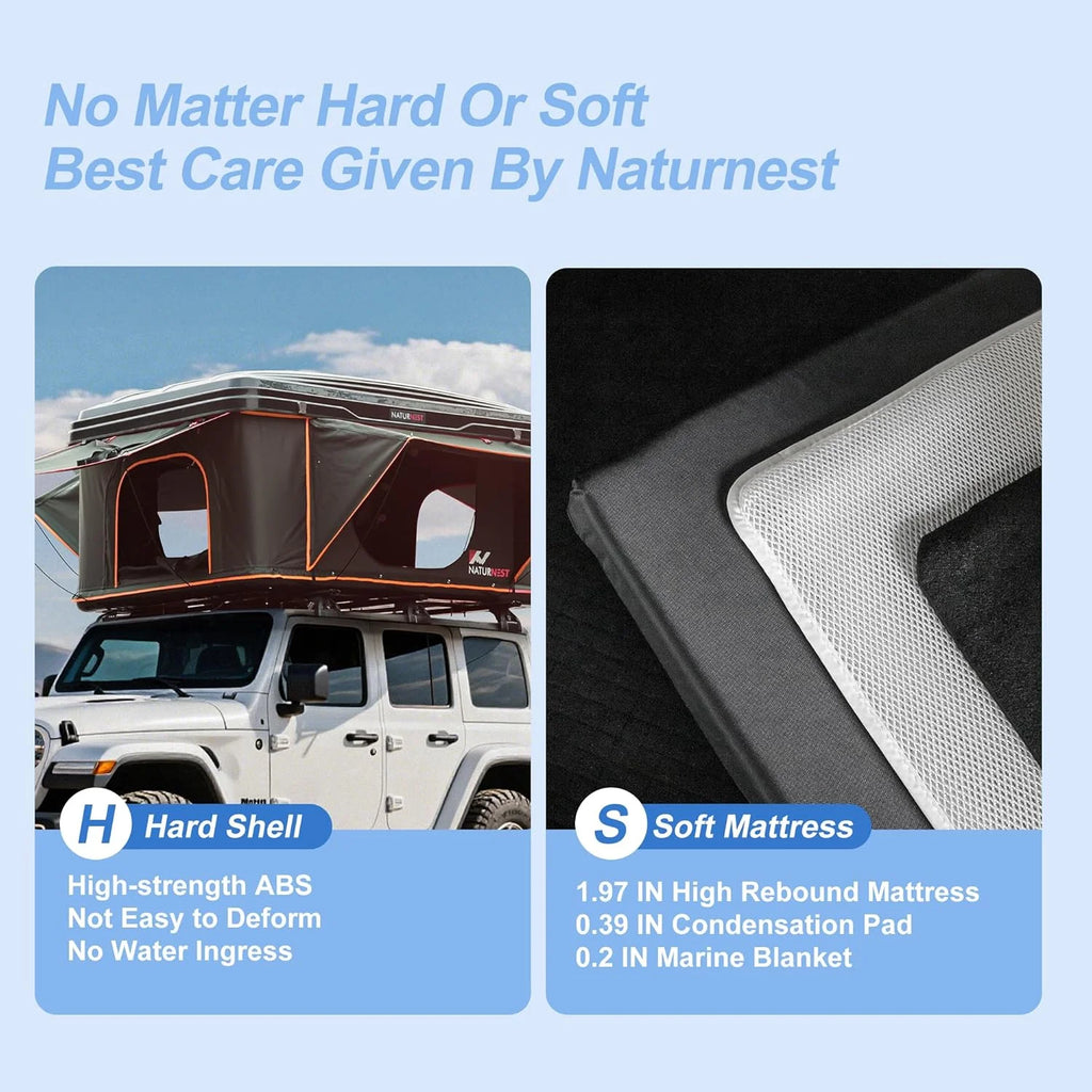 Naturnest Rooftop Tent Hard Shell, Roof Top Tent Hardshell Rooftop Tents for Van Jeep Suv Truck Car Tents for Camping Suv Tent for Car (Green)