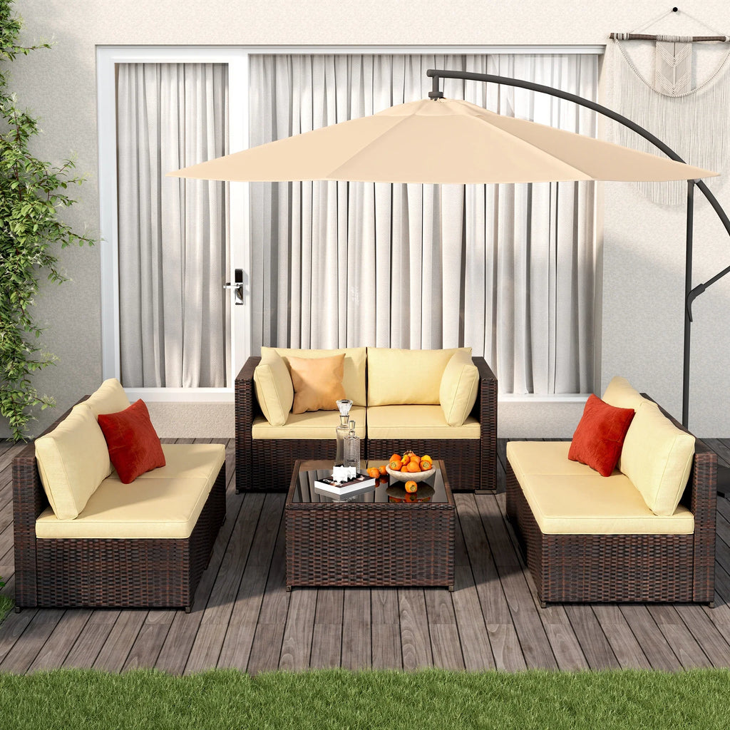 Patio Furniture Set Clearance, Lofka 5 Pieces Patio Conversation Set with Sofas and Tempered Glass Coffee Table for Outdoor Garden Gray