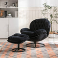 Velvet Swivel Accent Chair with Ottoman, Modern Chaise Lounge Chair with Metal Frame and Footstool, Comfy Armchair Reading Chair for Living Room Bedroom Office,Blue