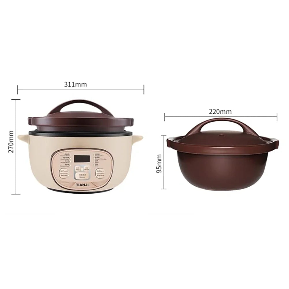 TIANJI Electric Claypot Crock Pot Stew Pot Rice Cooker Ceramic Soup Porridge Maker 3L,24h Pre-set