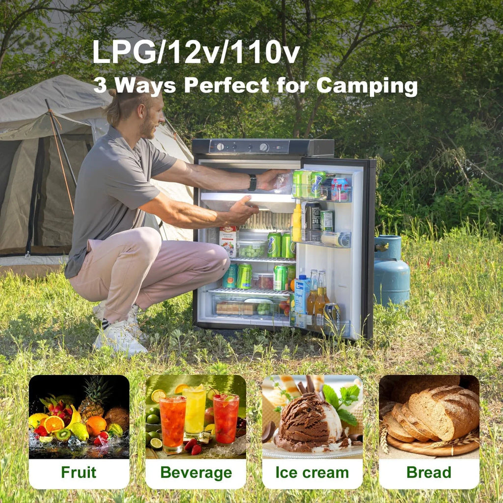 Smad Refrigerator with Freezer 3 Way Fridge Gas/12V/110V 3.5 Cu.ft Outdoor Caravan Off Grid Apartment