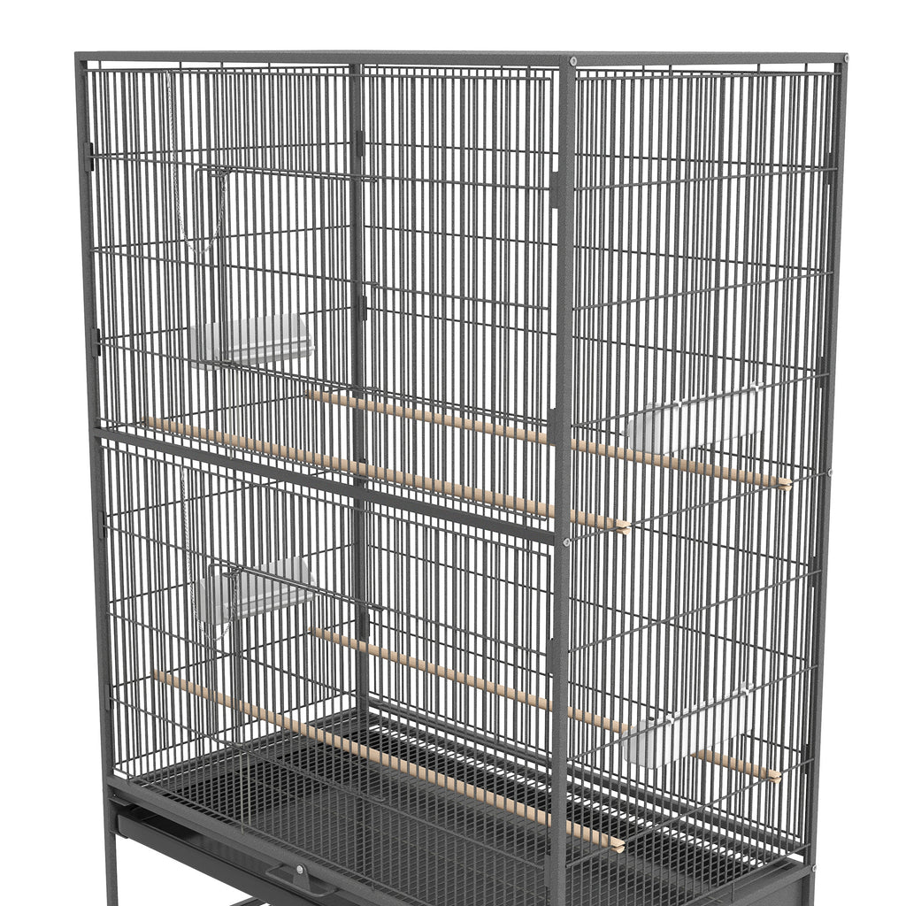 PawHut Vogelkäfig inklusive Sitzstangen, Vogelspielzeug, herausnehmbare Bodenwanne, 1 Ablage, Grau