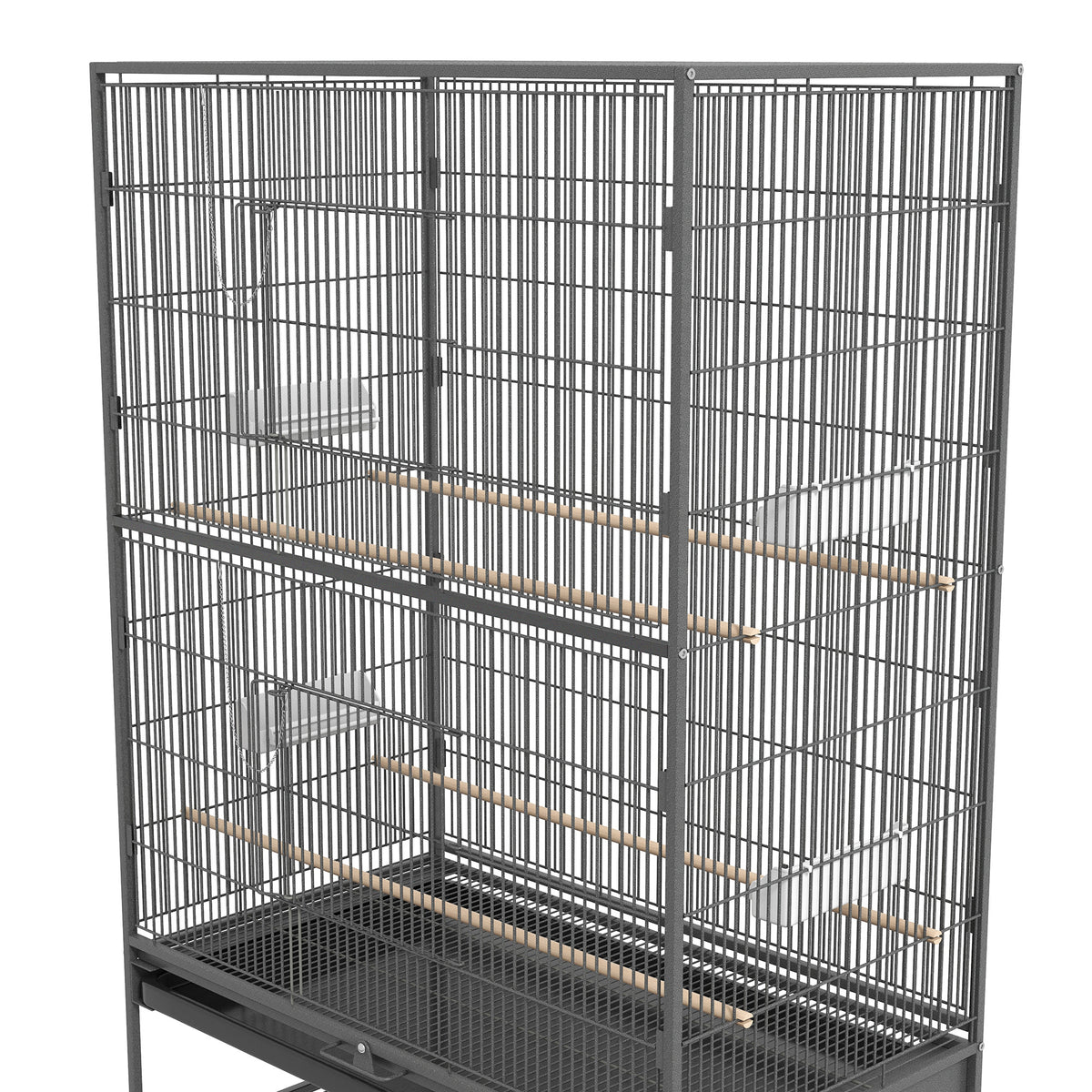 PawHut Vogelkäfig inklusive Sitzstangen, Vogelspielzeug, herausnehmbare Bodenwanne, 1 Ablage, Grau
