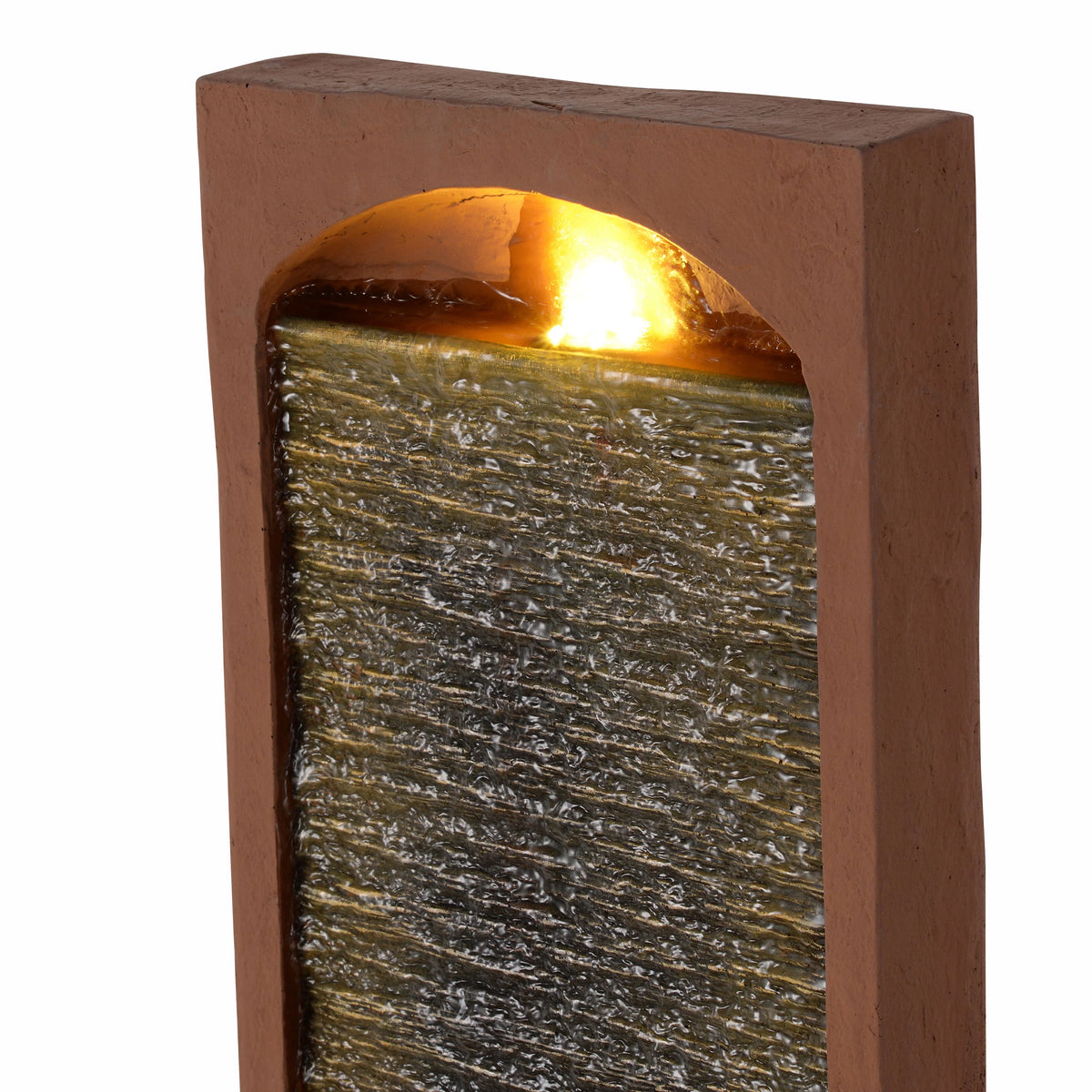 Teamson Home 38.5" Faux Slate Contemporary Outdoor LED Waterfall Fountain with Pebble Base, Red Rock