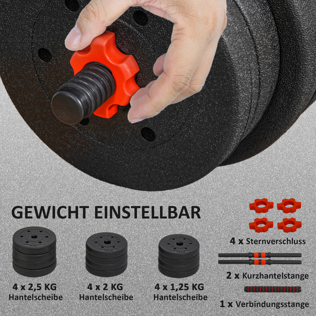 HOMCOM 2 in 1 Hanteln Set 20 kg verstellbare Kurzhantel & Langhantel professionell Dumbbell Krafttraining Schwarz