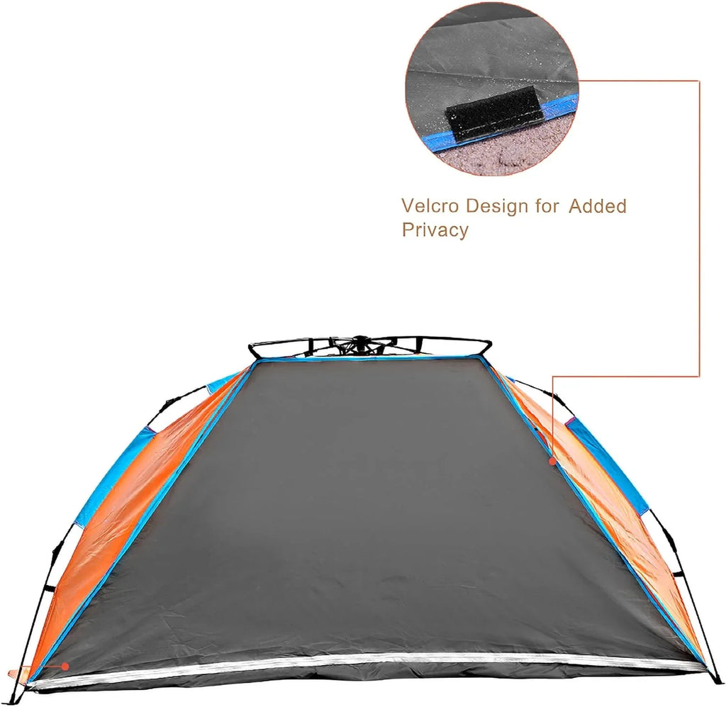X-Large 4 Person Beach Tent Sun Shelter - Portable Sun Shade Instant Tent for Beach with Carrying Bag, Stakes, 6 Sand Pockets, Anti UV for Fishing Hiking Camping, Waterproof Windproof, Orange