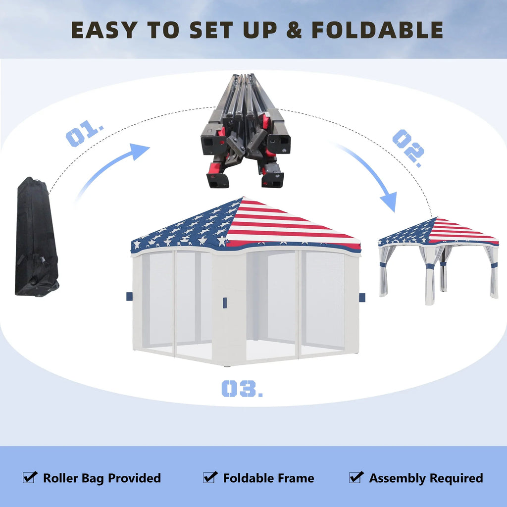 Outsunny 10' x 10' Pop Up Canopy with Nettings, Foldable Party Tent with Wheeled Carry Bag and 4 Sand Bags, Beige