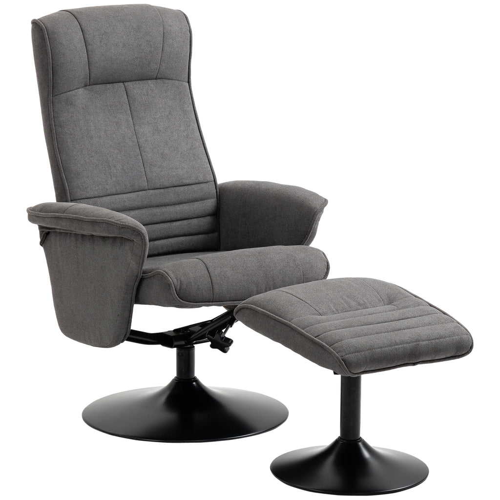HOMCOM Relaxsessel mit Fußhocker, verstellbare Rückenlehne, 69 cm x 71 cm x 104 cm, Dunkelgrau + Schwarz