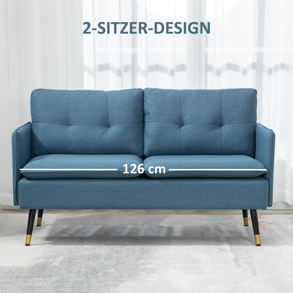 HOMCOM 2er-Sofa im Retrodesign, mit Knopfheftung, Sofa, Leinenoptik, Dunkelblau