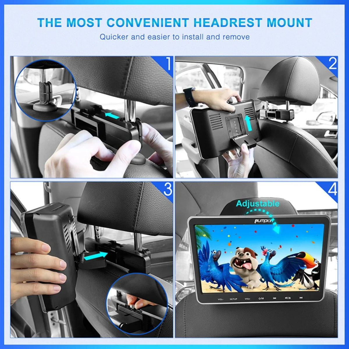 Pumpkin 10.1�?Dual Headrest DVD Players for Car with Headphones, 2 Mount Brackets HDMI Input Region Free Last Memory