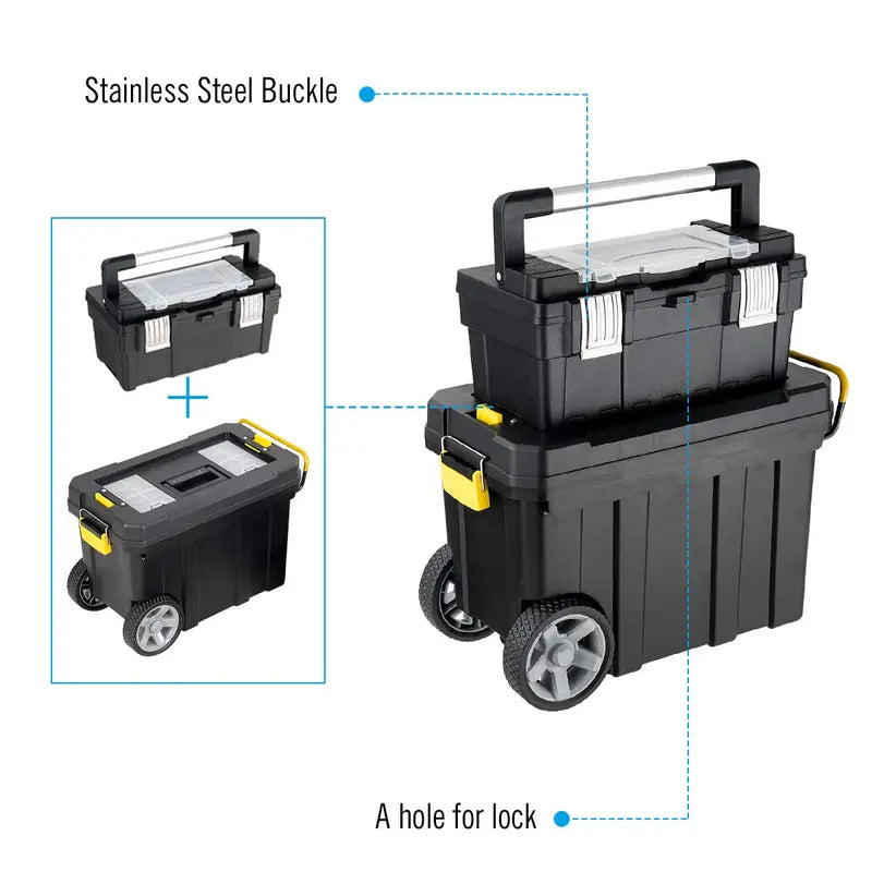 2-in-1 Rolling Toolbox – Modular Plastic Storage System with Wheels & Handles
