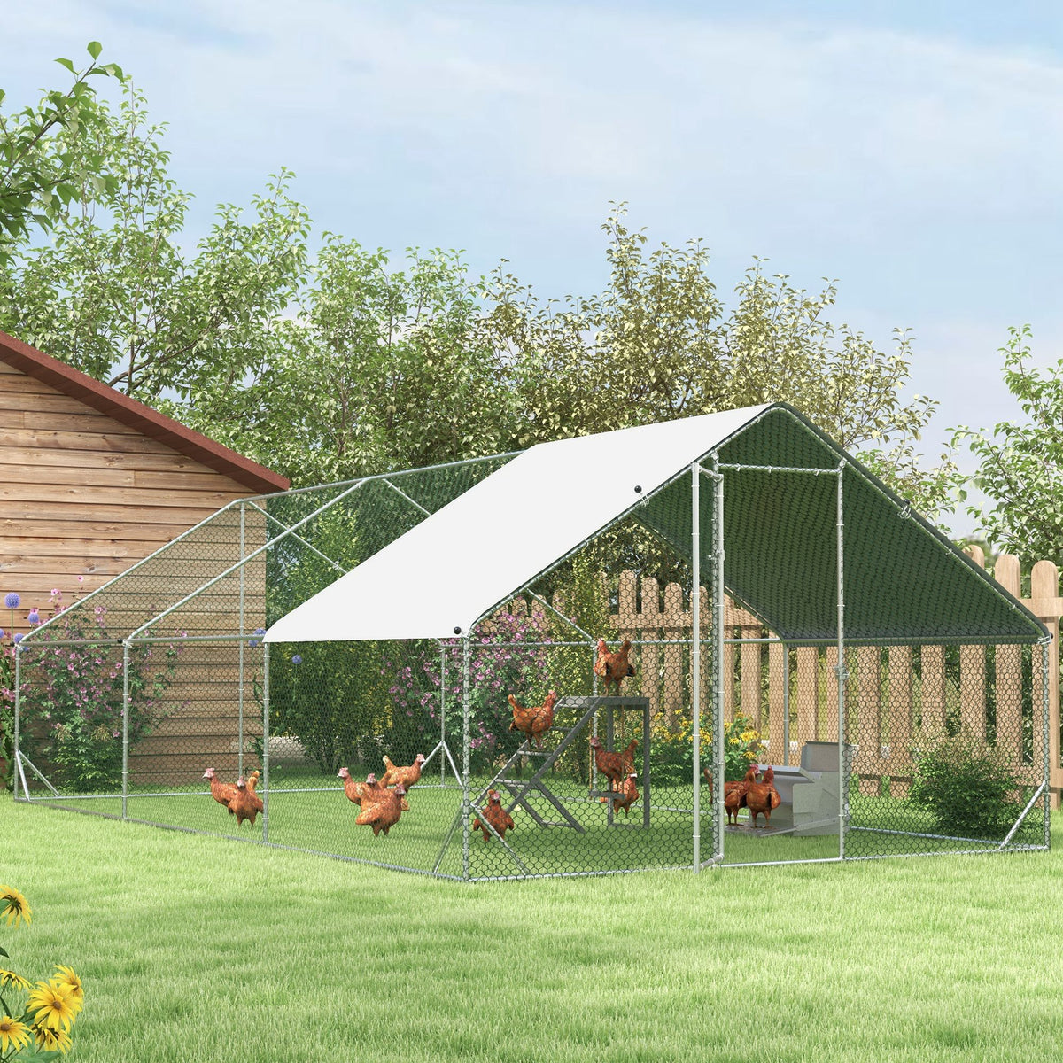 PawHut Hühnerstall, Freilaufgehege, Geflügelstall mit Schattendach, Freigehege für 4-6 Hühner, Enten Kaninchen, 3 x 2 x 2 m