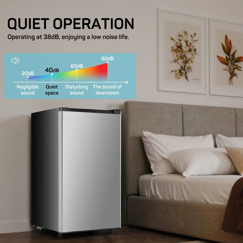 Sybels 3.2 Cu.Ft Mini Fridge with Freezer, Compact Single Door, Adjustable Thermostat & Low Noise, Perfect for Bedroom, Dorm, Office, Black