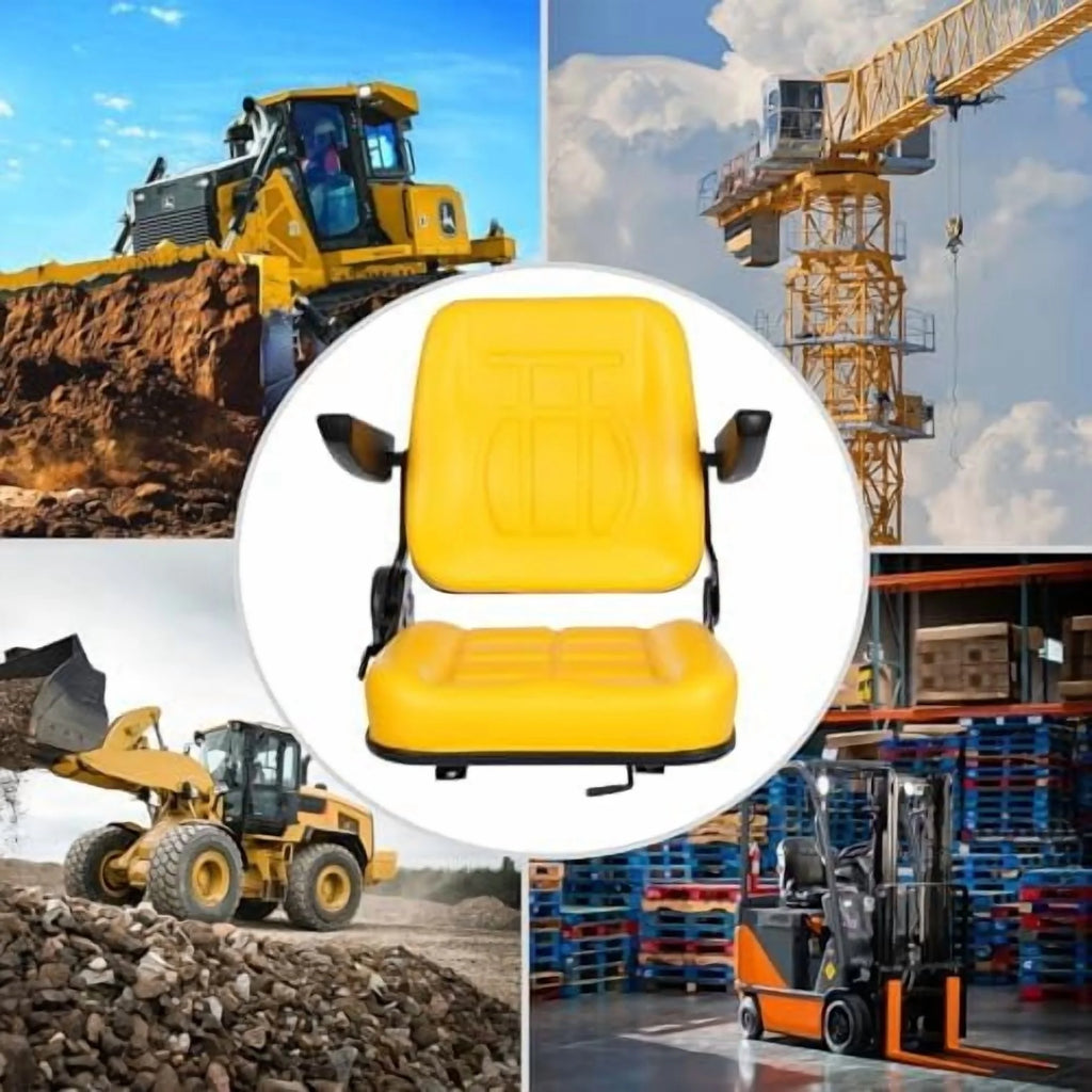 Tractor Seat, Lawn Mower Seat Seat with Armrests Durable Universal Replacement Seat for Excavator, Backhoe, Dozer Tractors, Forklifts, Heavy Equipment (Yellow)
