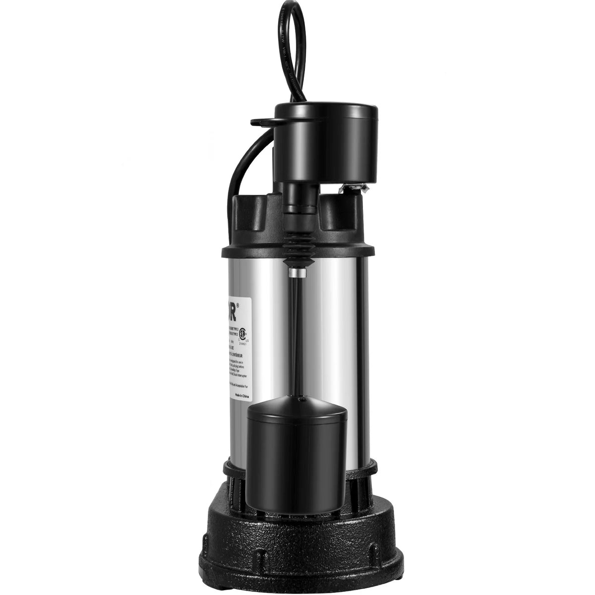 VEVOR Sump Pump, 1.5 HP 6000 GPH, Submersible Cast Iron and Stainless Steel Water Pump, 1 - 1/2" Discharge with 1 - 1/4" Adaptor, Automatic Vertical Float Switch, for Indoor Basement Water Basin