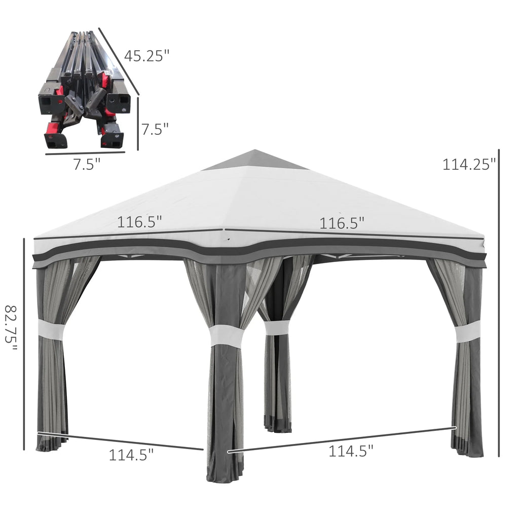 Outsunny 10' x 10' Pop Up Canopy with Nettings, Foldable Party Tent with Wheeled Carry Bag and 4 Sand Bags, Beige
