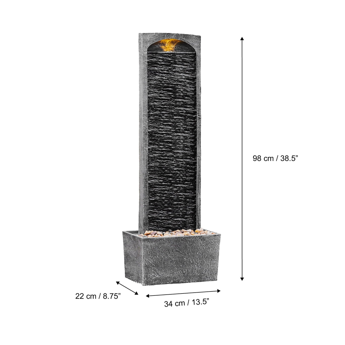 Teamson Home 38.5" Faux Slate Contemporary Outdoor LED Waterfall Fountain with Pebble Base, Red Rock