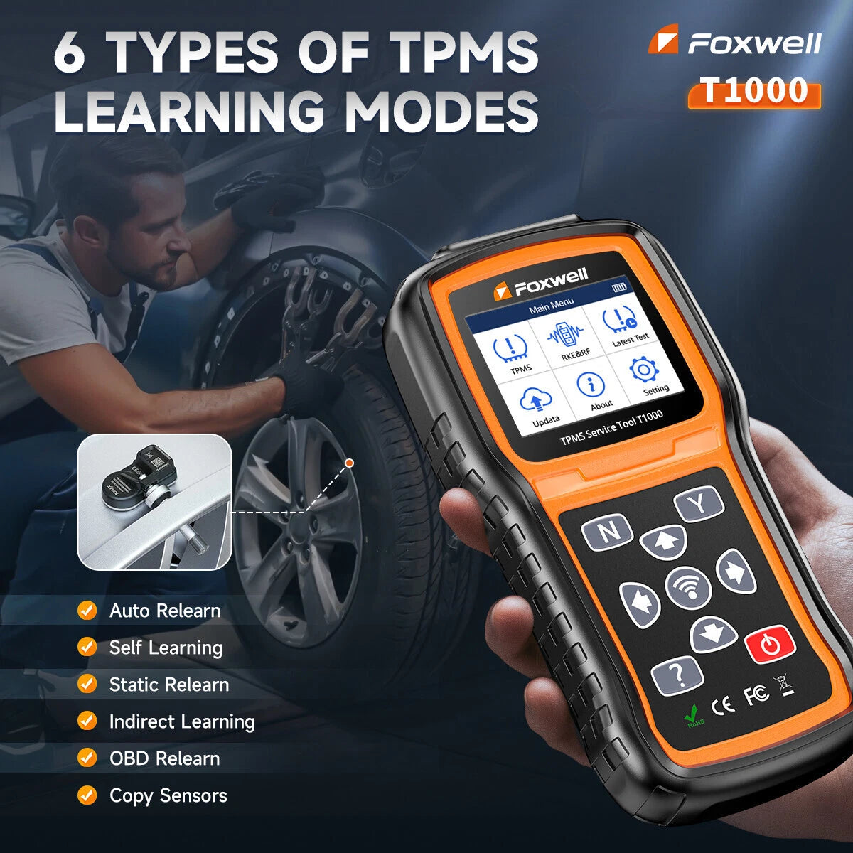 FOXWELL TPMS Programming Relearn Activation Tool, Full TPMS Services, Tire Pressure Monitor Sensor Scanner Maintenance Tool for OBD2 Cars Diagnostic Scanner Tester, T1000 TPMS Tool