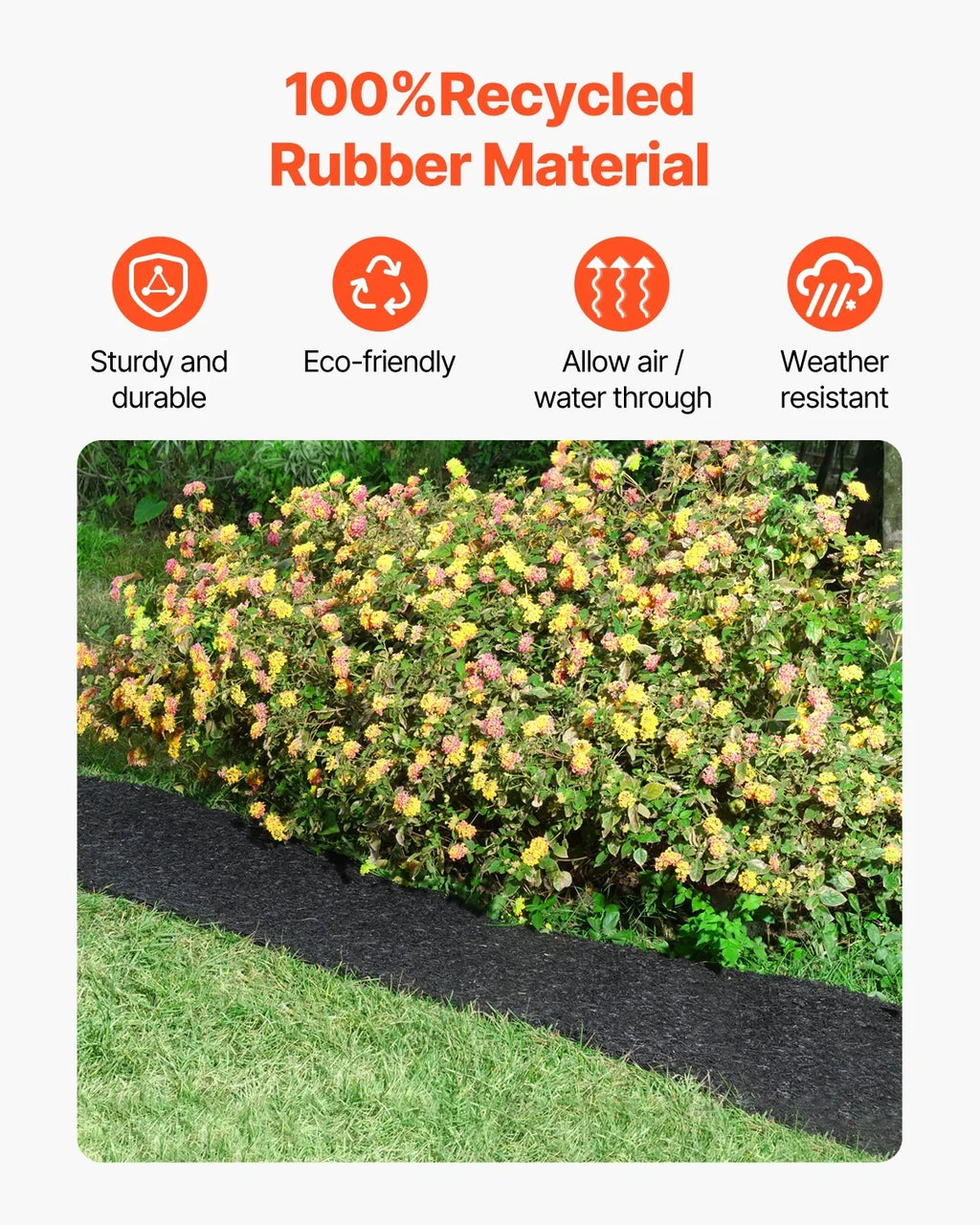 VEVOR Rubber Mulch for Landscaping, 2 Rolls Recycled Rubber Mulch Mat 96 x 22 in, Permanent Rubber Pathway, Natural-Looking Black Mulch Garden Edging for Plants, Vegetables & Flower Garden Barrier