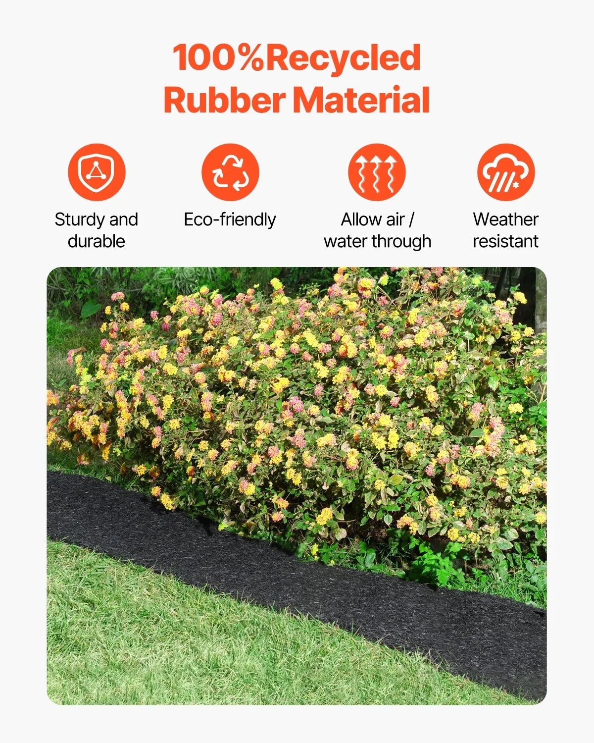 VEVOR Rubber Mulch for Landscaping, 2 Rolls Recycled Rubber Mulch Mat 96 x 22 in, Permanent Rubber Pathway, Natural-Looking Black Mulch Garden Edging for Plants, Vegetables & Flower Garden Barrier