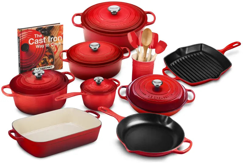 20-Piece Cast Iron Cookware Set with 10.25-Inch Skillet and Lidded Saucepan