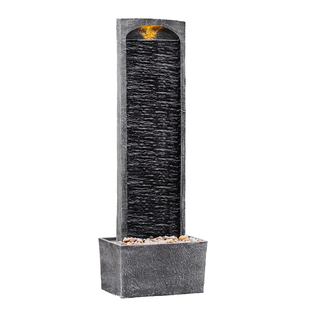 Teamson Home 38.5" Faux Slate Contemporary Outdoor LED Waterfall Fountain with Pebble Base, Red Rock