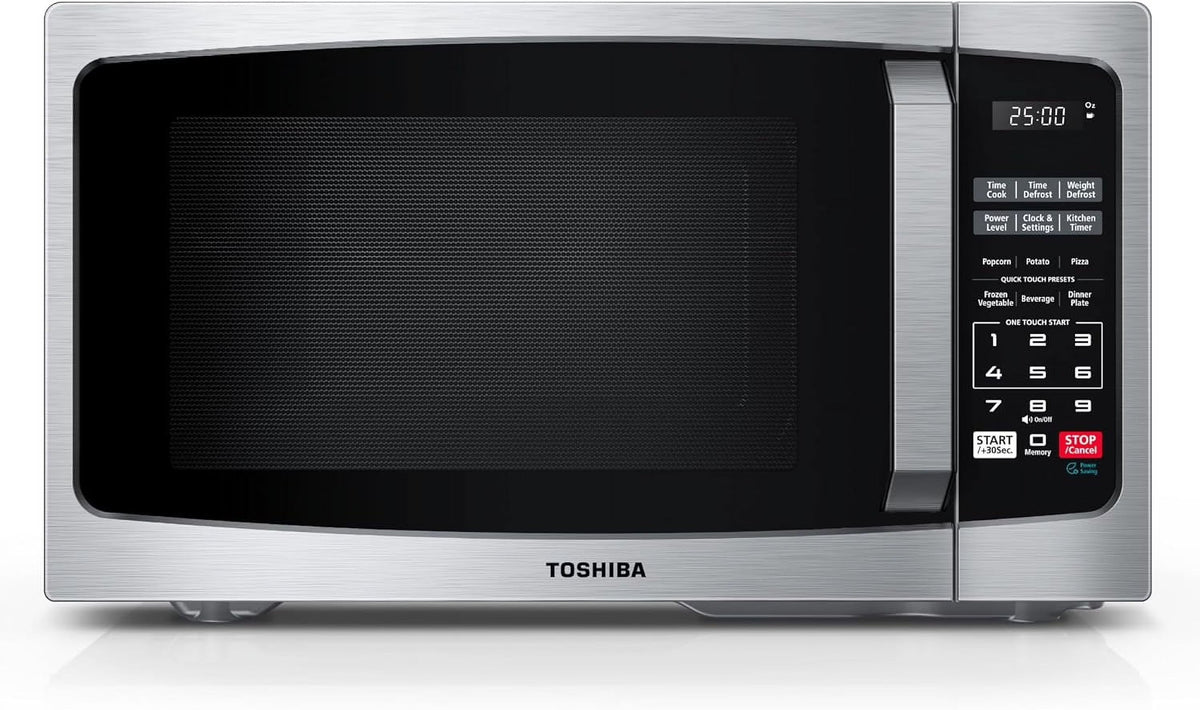 TOSHIBA 0.9 Cu Ft Microwave Oven, 6 Auto Menus, Mute Function, Child Lock, 900W, Stainless Steel
