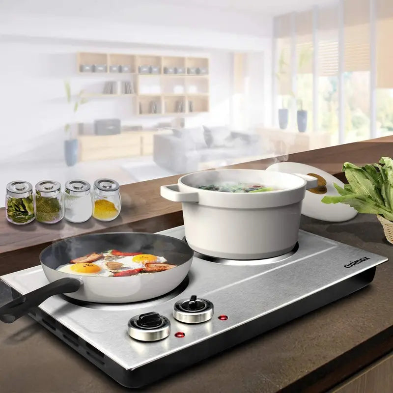 1800W Dual-Zone Ceramic Hot Plate – Portable Infrared Cooktop with Glass Surface & Precise Temperature Controls