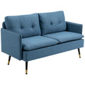 HOMCOM 2er-Sofa im Retrodesign, mit Knopfheftung, Sofa, Leinenoptik, Dunkelblau