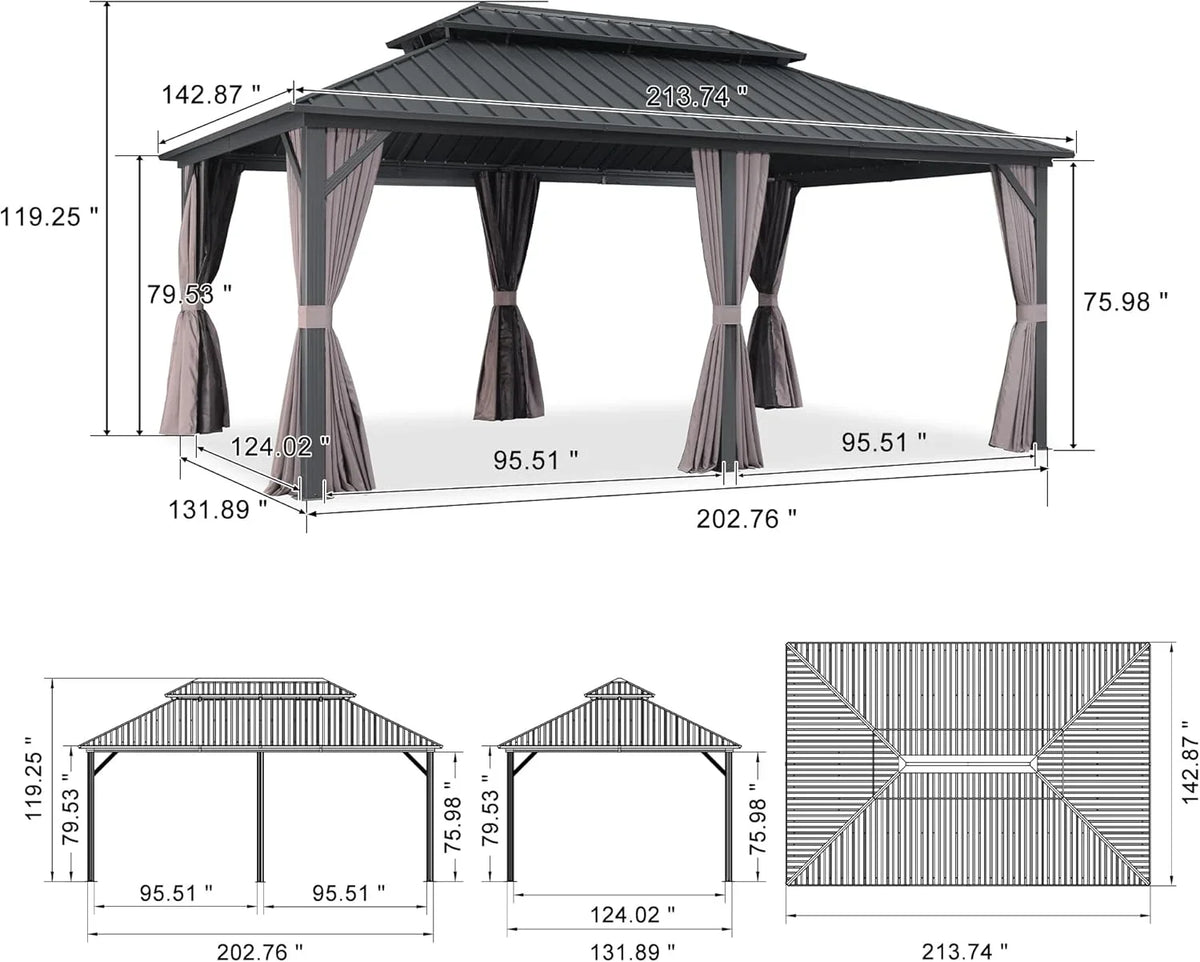 PURPLE LEAF 8' X 8' Gazebo Outdoor Gazebo Permanent Hardtop Gazebo with Galvanized Steel Double Roof for Patio Backyard Deck Aluminum Gazebo with Netting and Curtains Grey