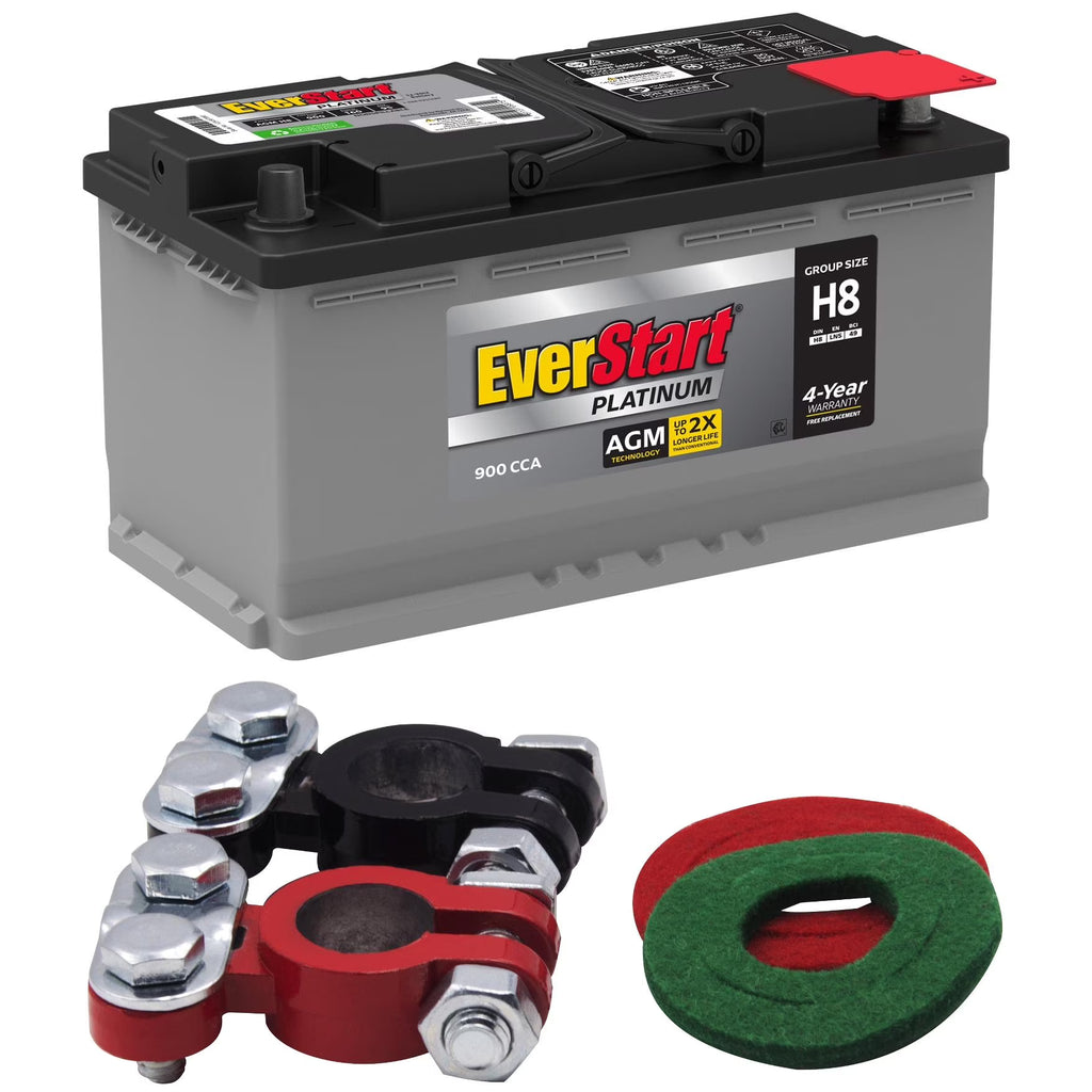 Everstart Platinum AGM Automotive Battery, Group Size H8 / LN5 / 49 12 Volt, 900 CCA with Top Post Epoxy Coated Battery Terminals