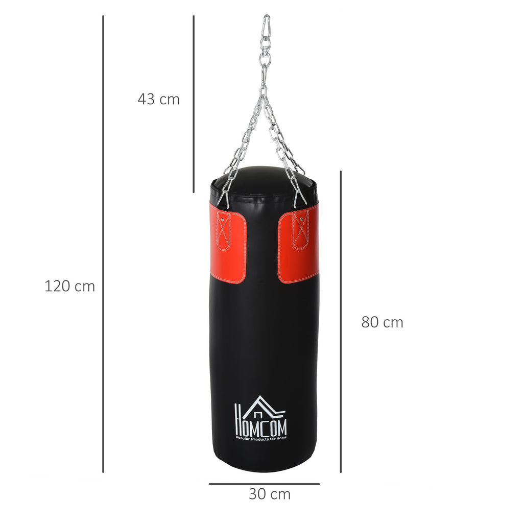 HOMCOM Boxsack-Set Box-Set mit Boxhandschuhen Gefüllt Set für Erwachsene Jugendlichen Hanging Boxing Heavy Bag 16 KG Ø30 x 120 cm Schwarz+Rot