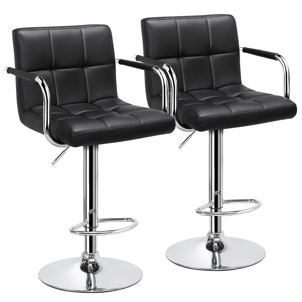 Yaheetech 2pcs PU Leather Adjustable Bar Stools for Dining Room, Black