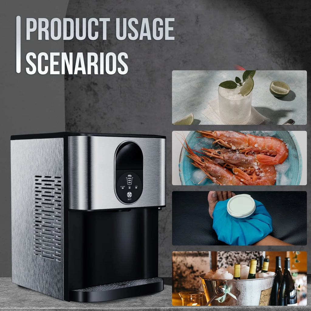 Auseo Ice Maker Countertop with Soft Chewable Ice, 44 lb/24H, Self - Cleaning, One - Click Operation for Home/Party(Black)