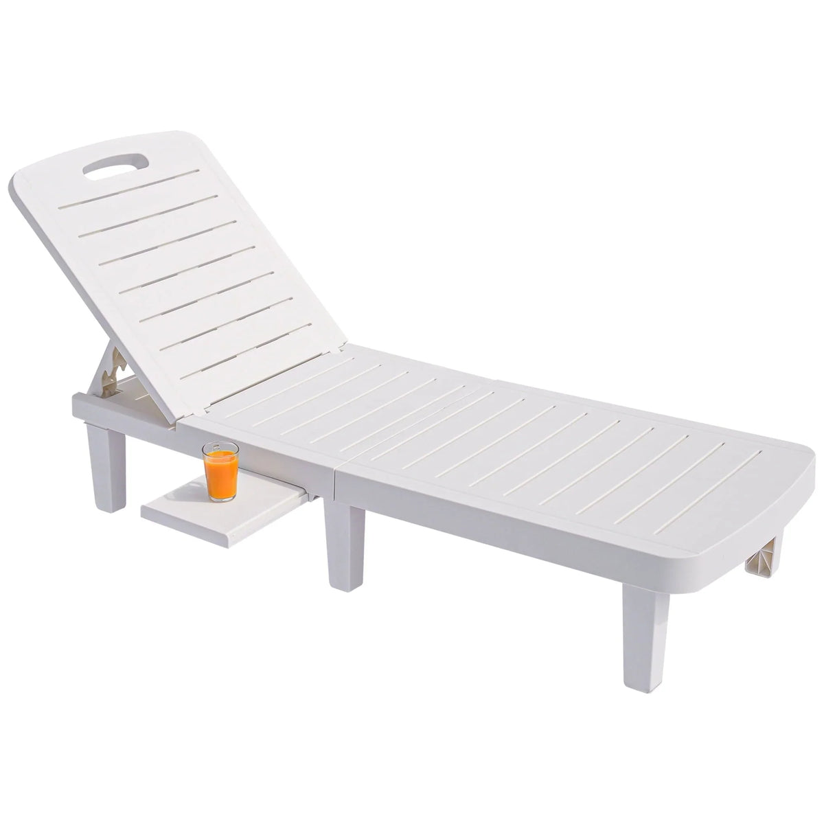 Patio Lounge Chair Set of 2, Adjustable Chaise with Side Table, Outdoor Lounger Recliner for Poolside, Patio, Backyard, Wood Texture Design | Waterproof | Easy to Assemble | Max Weight 330 lbs White