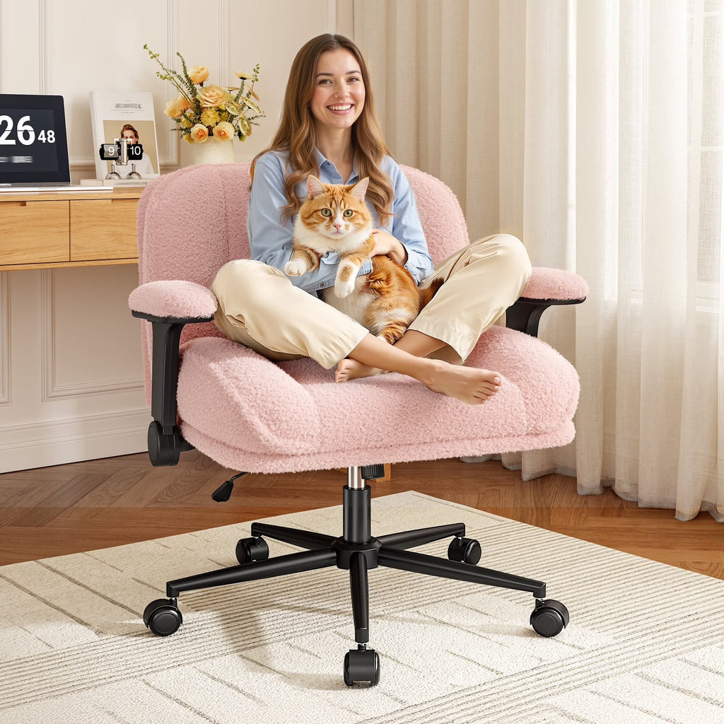 Romorgniz Criss Cross Chair with Adjustable Arms & Lumbar Support Office Chair with Reclining Back, Thick Cushion & Wheels for Office, Gaming, Reading, Vanity, Off-White