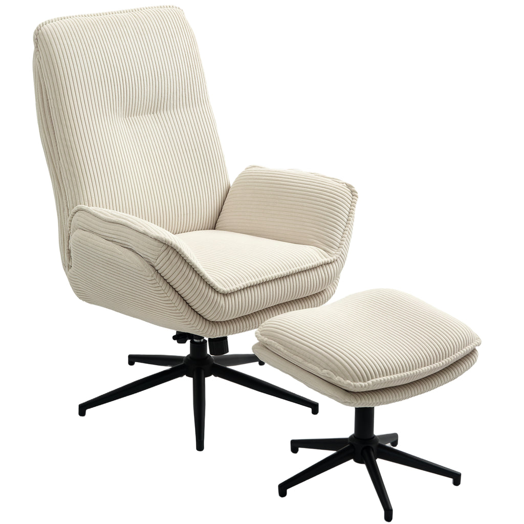 HOMCOM Drehbarer Polstersessel mit Fußhocker, Moderner Recliner-Sessel für Wohnzimmer, Schlafzimmer, Homeoffice, Beige