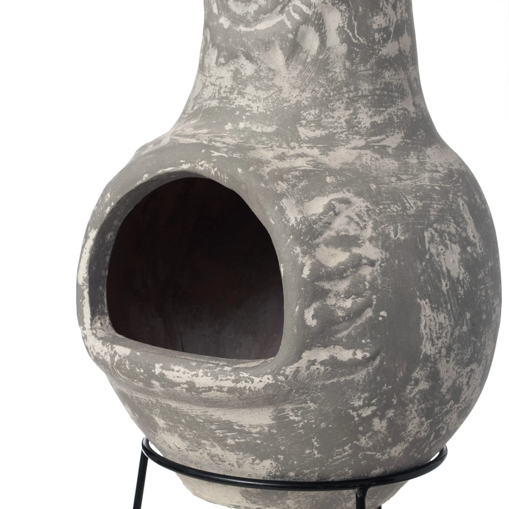 Vintiquewise QI004631.TC Outdoor Clay Chiminea Fireplace Sun Design Wood Burning Fire Pit with Sturdy Metal Stand, Barbecue, Cocktail Party, Cozy Nights Fire Pit, Terra Cotta