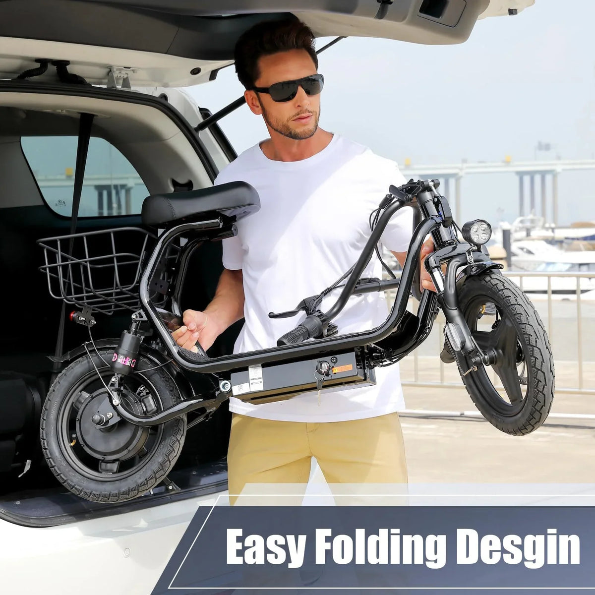 SANOPY 350W Electric Scooter with Seat for Adults, 15 Miles Range 20 Mph, 36V 5.2Ah Battery Moped, 14" Big Tire Commuter Electric Bike with Shock Absorbing, Black
