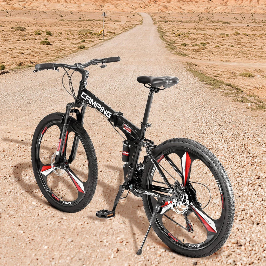 Zimtown 26" Folding Mountain Bike, Shimano 21 Speed MTB Bicycle for Adults, Black
